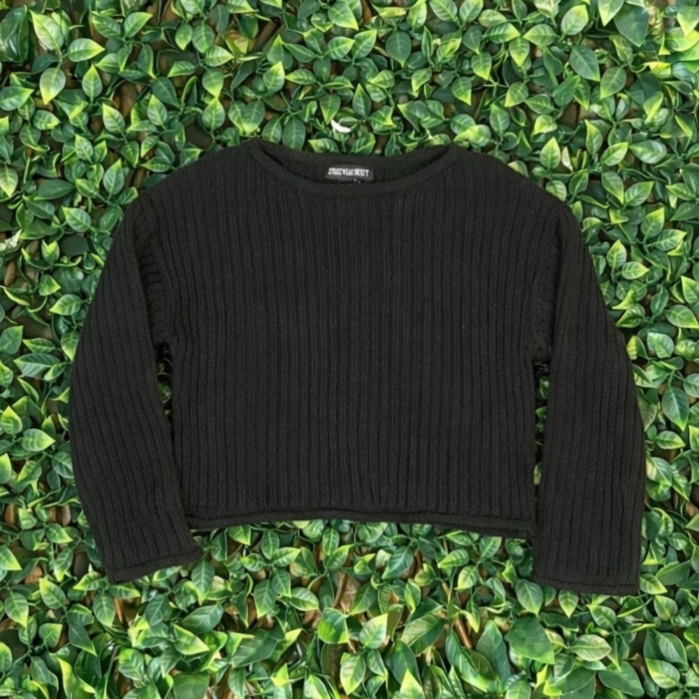 Streetwear Society Black Ribbed Cropped Knit Sweater XS